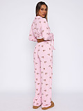 Casual Home Wear Long-Sleeved Lapel Single-Breasted Top and Straight-Leg Pants Set RS-T116