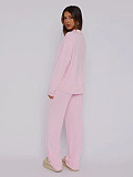Casual Home Wear Long-Sleeved Lapel Single-Breasted Top and Straight-Leg Pants Set RS-T116