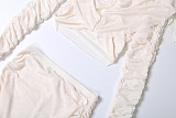 Sexy Solid Color Ruched Patchwork Long-Sleeved Top and Low-Waist Skinny Shorts Set DLS-90676