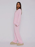 Casual Home Wear Long-Sleeved Lapel Single-Breasted Top and Straight-Leg Pants Set RS-T116