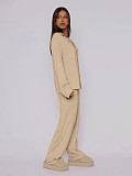 Casual Home Wear Long-Sleeved Lapel Single-Breasted Top and Straight-Leg Pants Set RS-T116