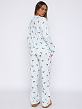 Casual Home Wear Long-Sleeved Lapel Single-Breasted Top and Straight-Leg Pants Set RS-T116