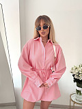 Fashionable Lapel Buttoned Long-Sleeved Waist-Defining Dress RS-S220