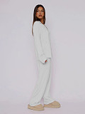 Casual Home Wear Long-Sleeved Lapel Single-Breasted Top and Straight-Leg Pants Set RS-T116