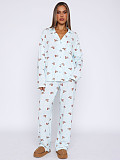 Casual Home Wear Long-Sleeved Lapel Single-Breasted Top and Straight-Leg Pants Set RS-T116