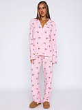 Casual Home Wear Long-Sleeved Lapel Single-Breasted Top and Straight-Leg Pants Set RS-T116