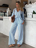 2026 Fashion Long-Sleeved Single-Breasted Lapel Shirt and Wide-Leg Straight-Leg Pants Set RS-S210