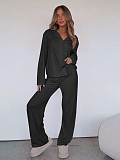 Casual Home Wear Long-Sleeved Lapel Single-Breasted Top and Straight-Leg Pants Set RS-T116