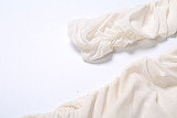 Sexy Solid Color Ruched Patchwork Long-Sleeved Top and Low-Waist Skinny Shorts Set DLS-90676