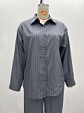 Fashion Lapel Striped Shirt and Straight-Leg Pants Set QZ-6297
