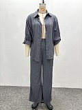 Fashion Lapel Striped Shirt and Straight-Leg Pants Set QZ-6297