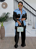 Casual Striped Long-Sleeved Shirt with Pockets and Tie-Waist Straight-Leg Pants Set RS-T076