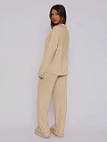 Casual Home Wear Long-Sleeved Lapel Single-Breasted Top and Straight-Leg Pants Set RS-T116