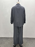 Fashion Lapel Striped Shirt and Straight-Leg Pants Set QZ-6297