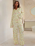 Casual Home Wear Long-Sleeved Lapel Single-Breasted Top and Straight-Leg Pants Set RS-T116
