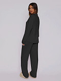 Casual Home Wear Long-Sleeved Lapel Single-Breasted Top and Straight-Leg Pants Set RS-T116
