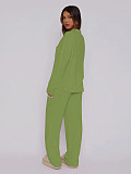 Casual Home Wear Long-Sleeved Lapel Single-Breasted Top and Straight-Leg Pants Set RS-T116