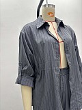 Fashion Lapel Striped Shirt and Straight-Leg Pants Set QZ-6297