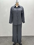 Fashion Lapel Striped Shirt and Straight-Leg Pants Set QZ-6297