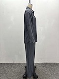 Fashion Lapel Striped Shirt and Straight-Leg Pants Set QZ-6297