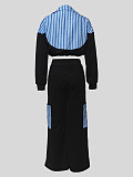 Casual Striped Long-Sleeved Shirt with Pockets and Tie-Waist Straight-Leg Pants Set RS-T076