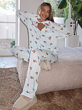 Casual Home Wear Long-Sleeved Lapel Single-Breasted Top and Straight-Leg Pants Set RS-T116