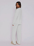 Casual Home Wear Long-Sleeved Lapel Single-Breasted Top and Straight-Leg Pants Set RS-T116