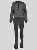 Fashion Striped Long-Sleeved Hooded Patchwork Top and Slim-Fit Slit Pants Set RS-T049