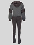 Fashion Striped Long-Sleeved Hooded Patchwork Top and Slim-Fit Slit Pants Set RS-T049