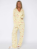 Casual Home Wear Long-Sleeved Lapel Single-Breasted Top and Straight-Leg Pants Set RS-T116