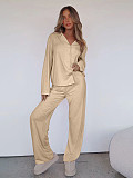 Casual Home Wear Long-Sleeved Lapel Single-Breasted Top and Straight-Leg Pants Set RS-T116