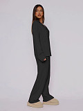 Casual Home Wear Long-Sleeved Lapel Single-Breasted Top and Straight-Leg Pants Set RS-T116