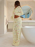 Casual Home Wear Long-Sleeved Lapel Single-Breasted Top and Straight-Leg Pants Set RS-T116