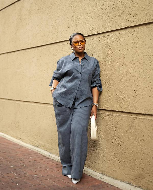Fashion Lapel Striped Shirt and Straight-Leg Pants Set QZ-6297