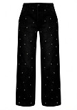 Fashion Beaded Washed High-Waisted Straight-Leg Jeans RS-8769