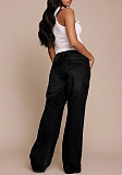 Fashion Beaded Washed High-Waisted Straight-Leg Jeans RS-8769