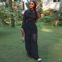 Fashion Polka Dot High-Neck Long-Sleeve Fitted Bodycon Dress JY-303859