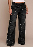 Fashion Beaded Washed High-Waisted Straight-Leg Jeans RS-8769
