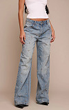 Fashion Beaded Washed High-Waisted Straight-Leg Jeans RS-8769