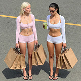 Fashionable Solid Color Low-Cut Strappy Cardigan Top and Pants Set ZJQD-00119