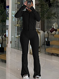 Fashion Stand-Up Collar Cardigan Zipper Jacket and Wide-Leg Pants Sportswear Set RS-2552