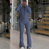 Fashion Stand-Up Collar Cardigan Zipper Jacket and Wide-Leg Pants Sportswear Set RS-2552