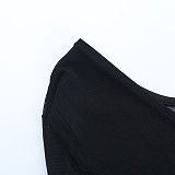 Sexy V-neck Slim-fit Mesh Panel Long-sleeved Mini Dress FLY-25192