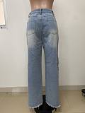 Fashionable Side-Slit Loose Straight-Leg Jeans With Metal Chain and Diamond Embellishments RS-LD2522