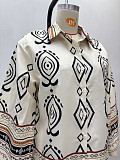 Casual Printed Lapel Long-Sleeve Cardigan Shirt and Wide-Leg Pants Two-Piece Set QZ-7096