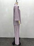 2026 Casual Lapel Striped Cardigan Shirt and Wide-Leg Pants Two-Piece Set QZ-6997