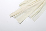 Solid Color Sexy Sheer Long-Sleeved Bodycon Mini Dress With Flowing Ribbons SXE-90730