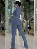 Fashion Stand-Up Collar Cardigan Zipper Jacket and Wide-Leg Pants Sportswear Set RS-2552