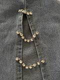 Fashionable Side-Slit Loose Straight-Leg Jeans With Metal Chain and Diamond Embellishments RS-LD2522