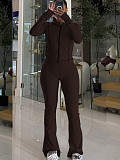 Fashion Stand-Up Collar Cardigan Zipper Jacket and Wide-Leg Pants Sportswear Set RS-2552